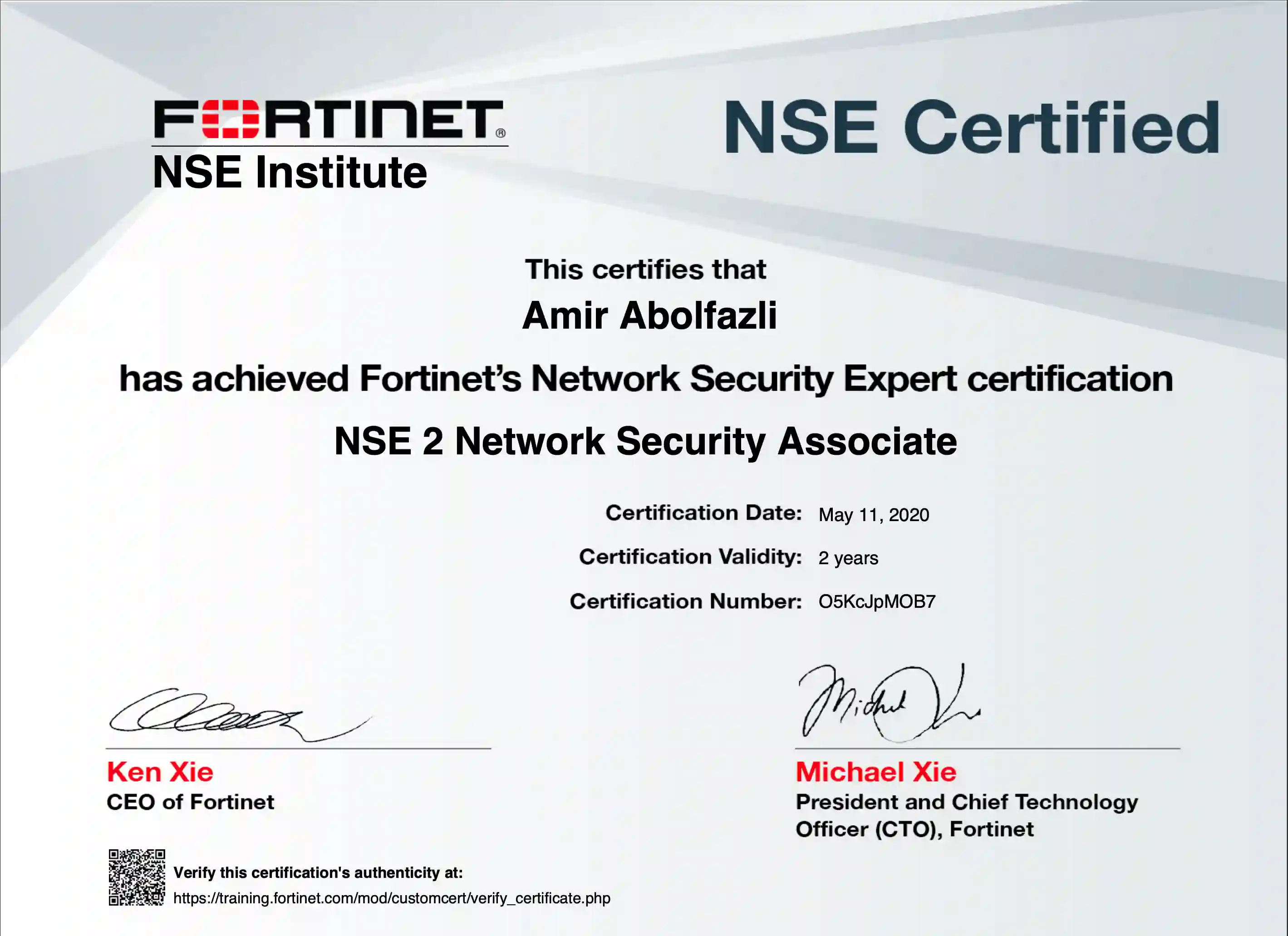 Fortinet NSE 2 Network Security Associate badge